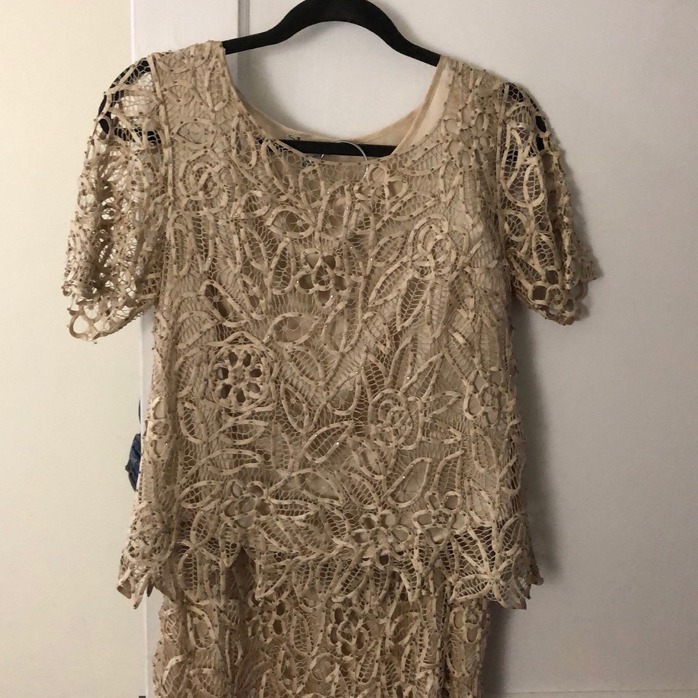 2 pc Beaded Lace Top and Maxi Length Skirt - Picture 2 of 4